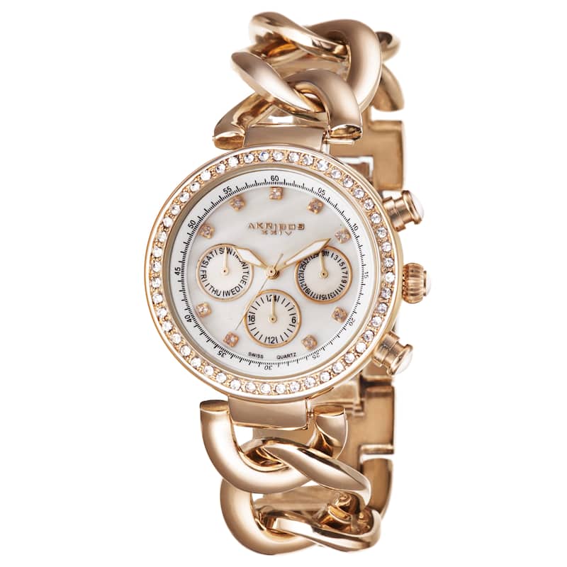 Akribos XXIV Women's Swiss Quartz Multifunction Twist Chain Rose-Tone Watch