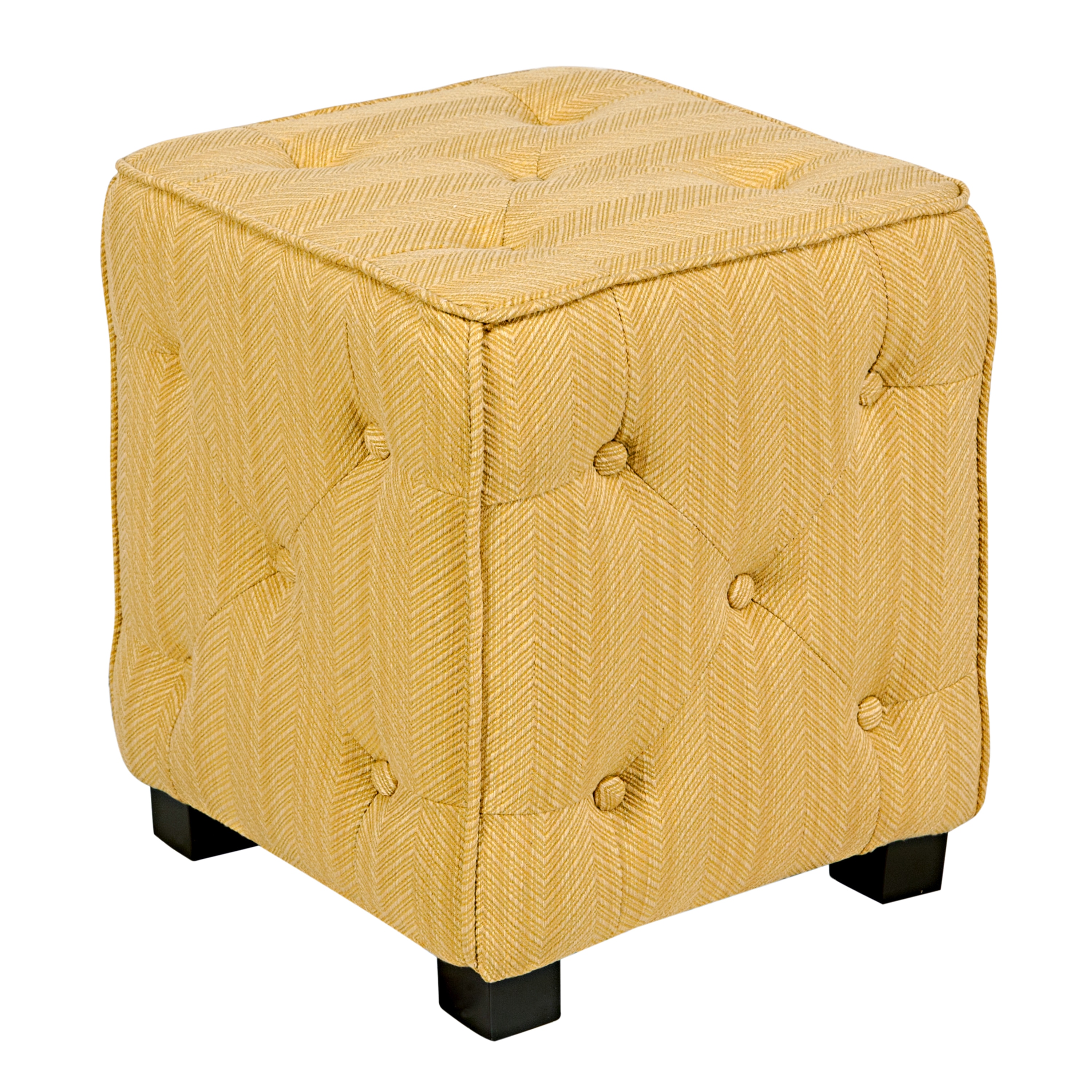 Angelohome Duncan Golden Yellow Groove Small Tufted Cube Ottoman