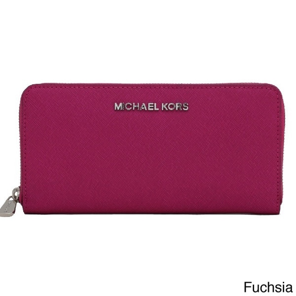 MICHAEL Michael Kors Jet Set Saffiano Fushia Zip Around Continental