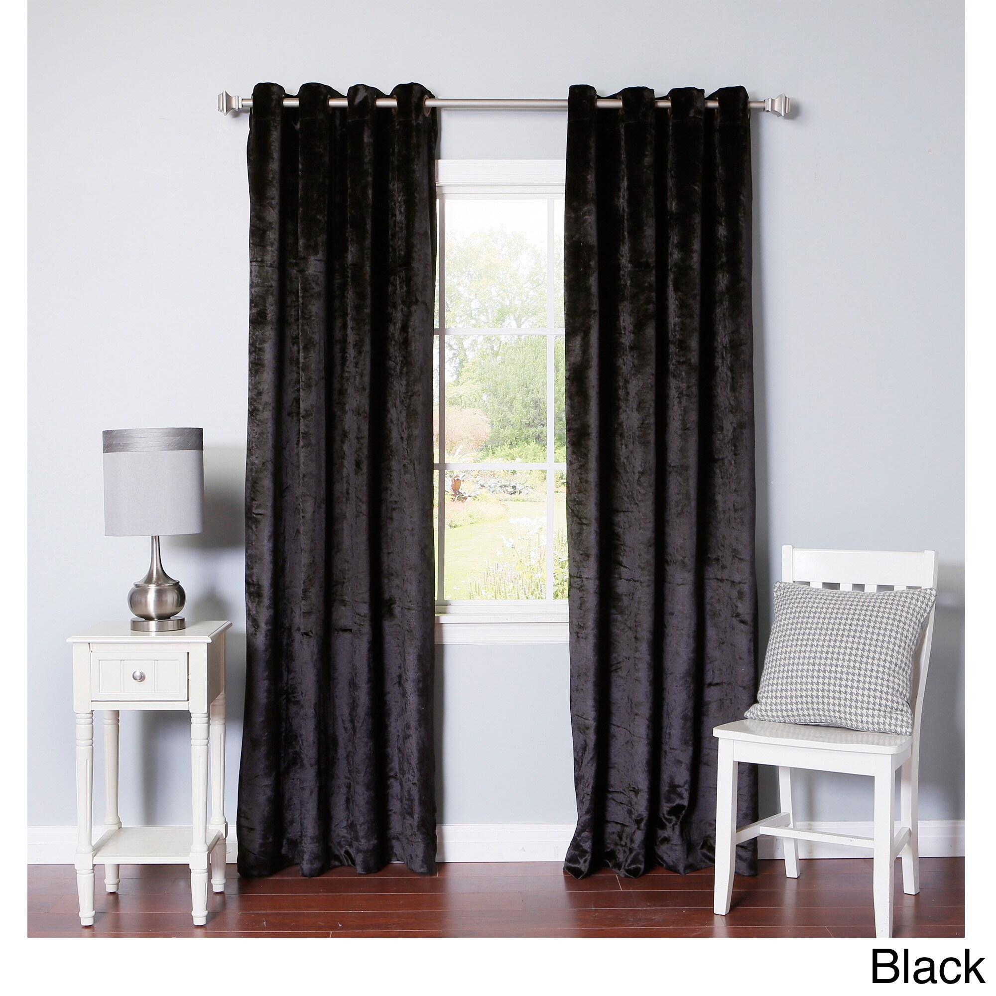 Best Home Fashion Velvet Grommet Top Curtain Panel Pair Black Size 52 x 84