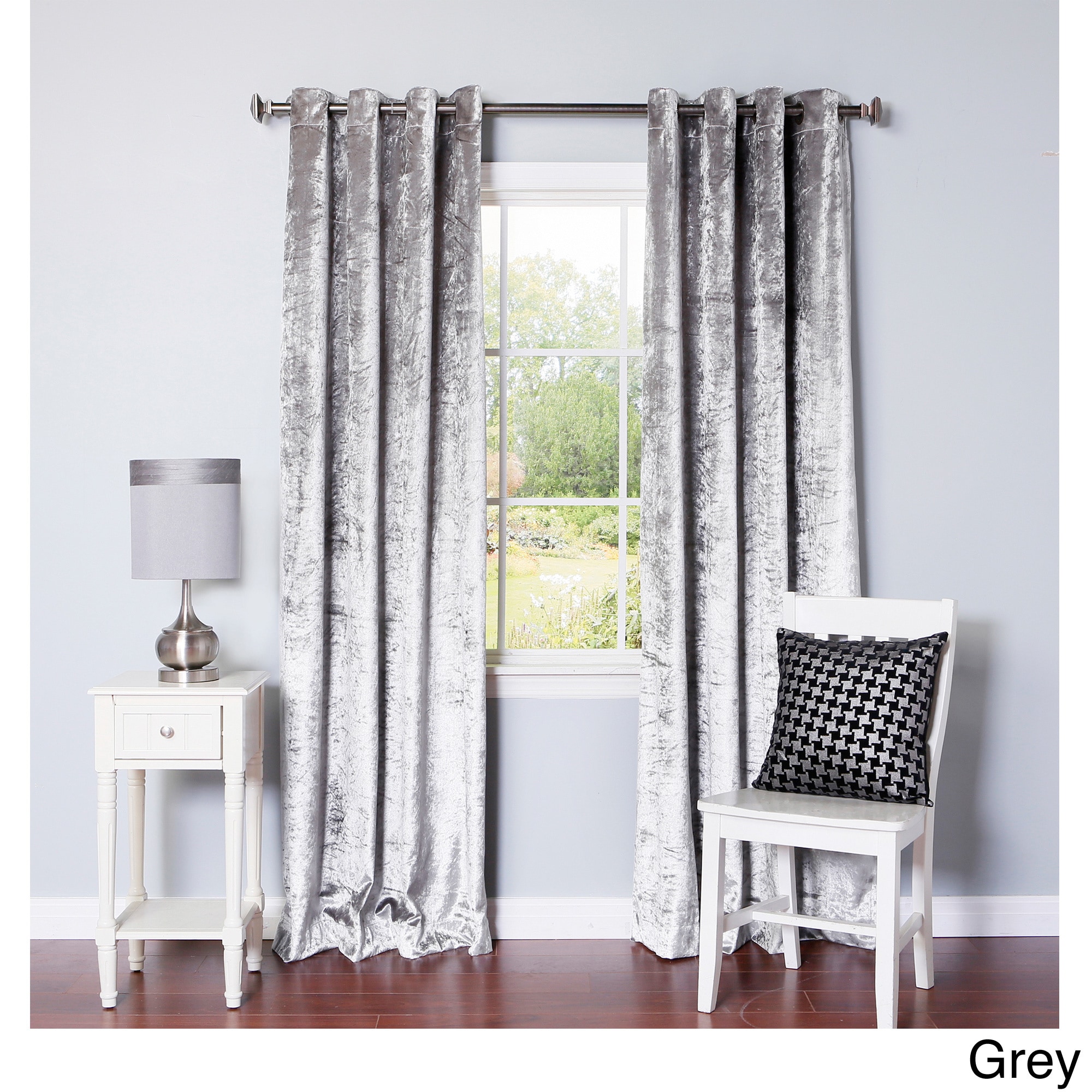 Best Home Fashion Velvet Grommet Top Curtain Panel Pair Grey Size 52 x 84