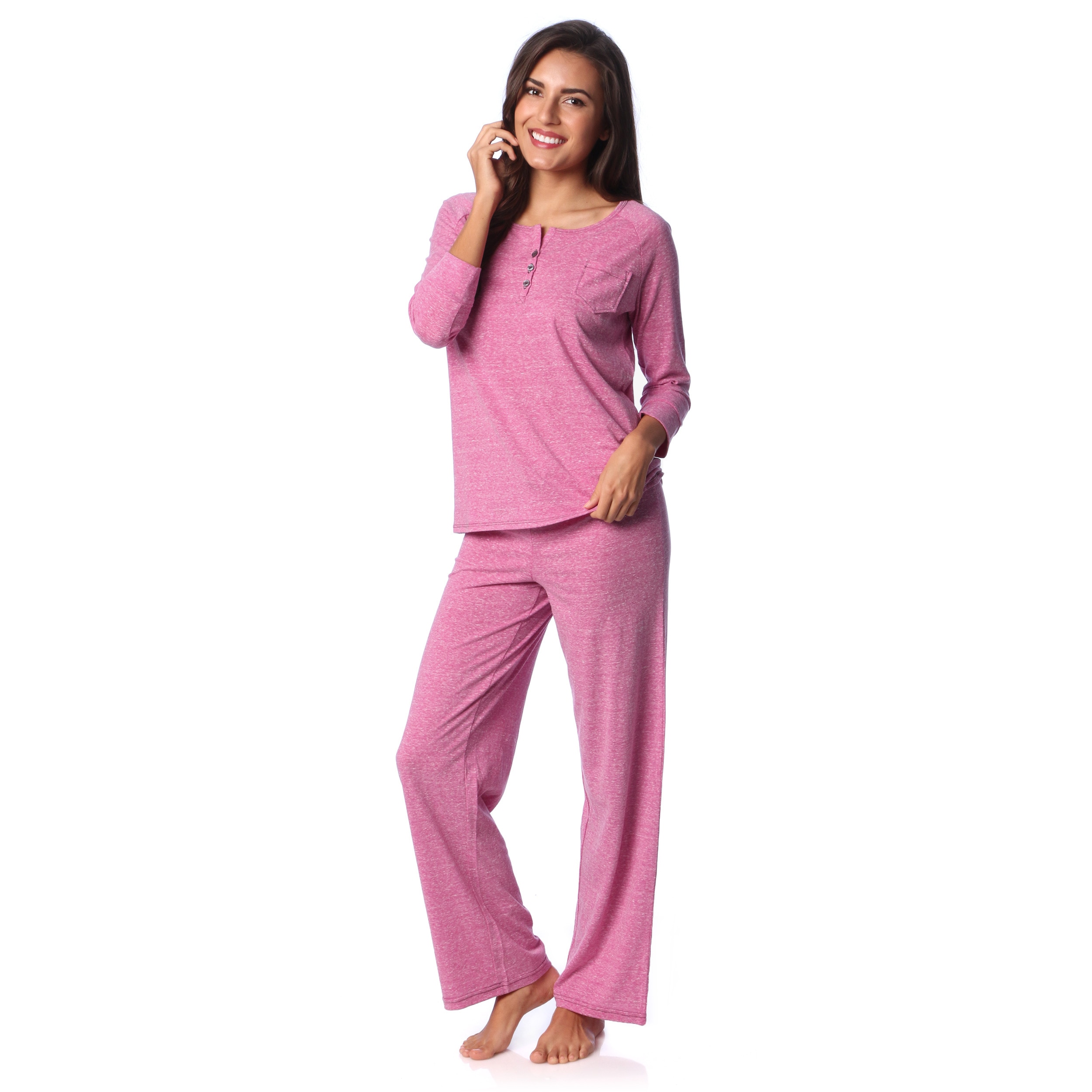Aegean Apparel Aegean Apparel Womens Rose Marl Henley And Lounge Pant Set Pink Size S (4  6)