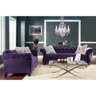 Purple Living Room Furniture Sets Online At Our Furniture Of America Agatha 2 Piece Tufted Velvet And Hardwood Sofa Loveseat Set
