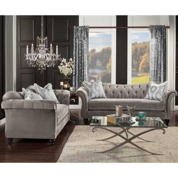Furniture of America Perm Traditional Velvet Tufted 2-piece Sofa Set