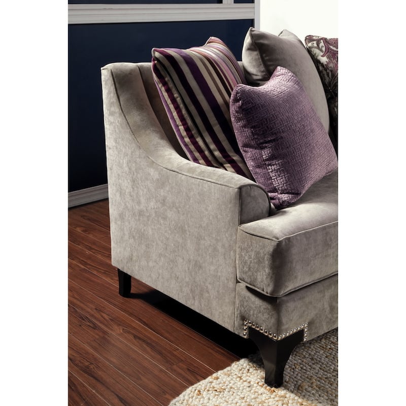 Gisc Taupe Contemporary Fabric Padded Nailhead 2-Piece Sofa and Loveseat Set by Furniture of America