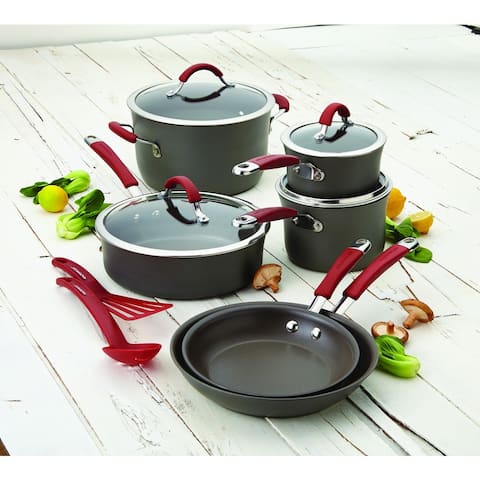 Rachael Ray Cucina Red/Grey Hard-anodized Nonstick 12-piece Cookware Set