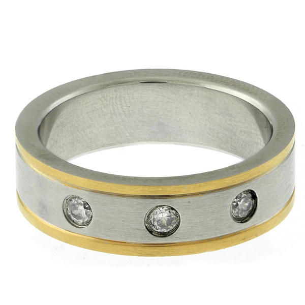 Gemeni Stainless Steel Two-tone Men's Cubic Zirconia Ring
