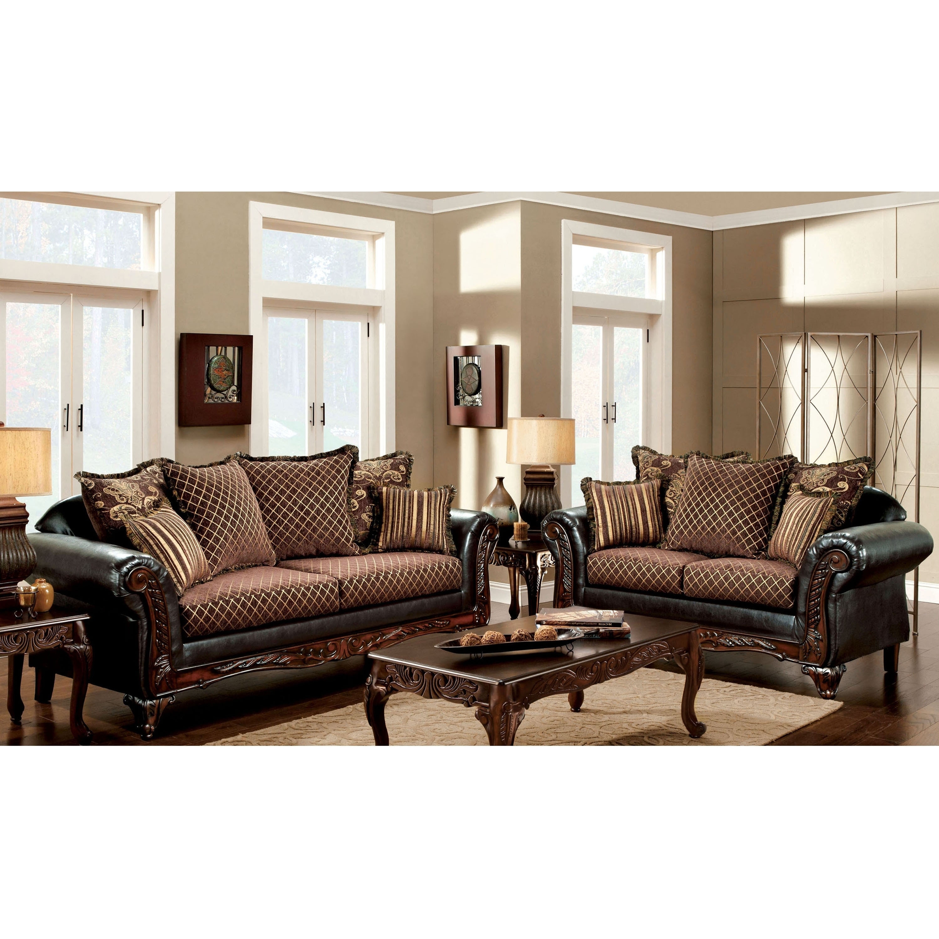 Furniture Of America San Rozue 2 piece Fabric/ Leatherette Sofa And Loveseat Set