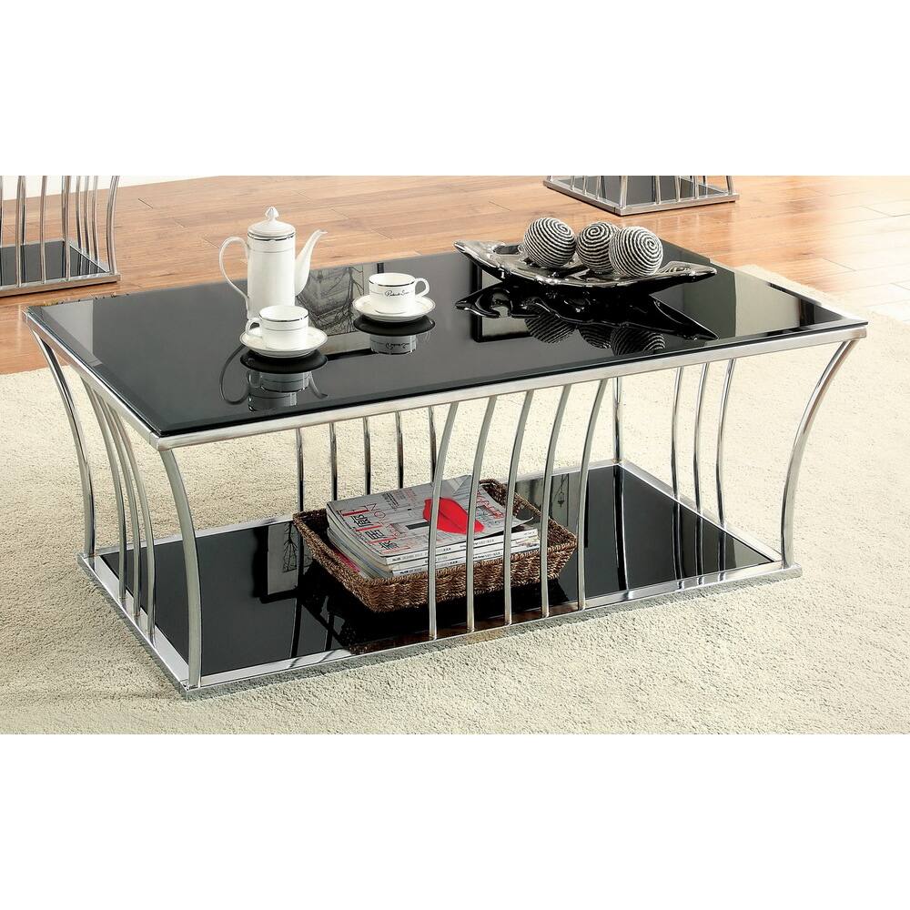 Hice Modern Black 48-inch Glass 1-Shelf Coffee Table by Furniture of America