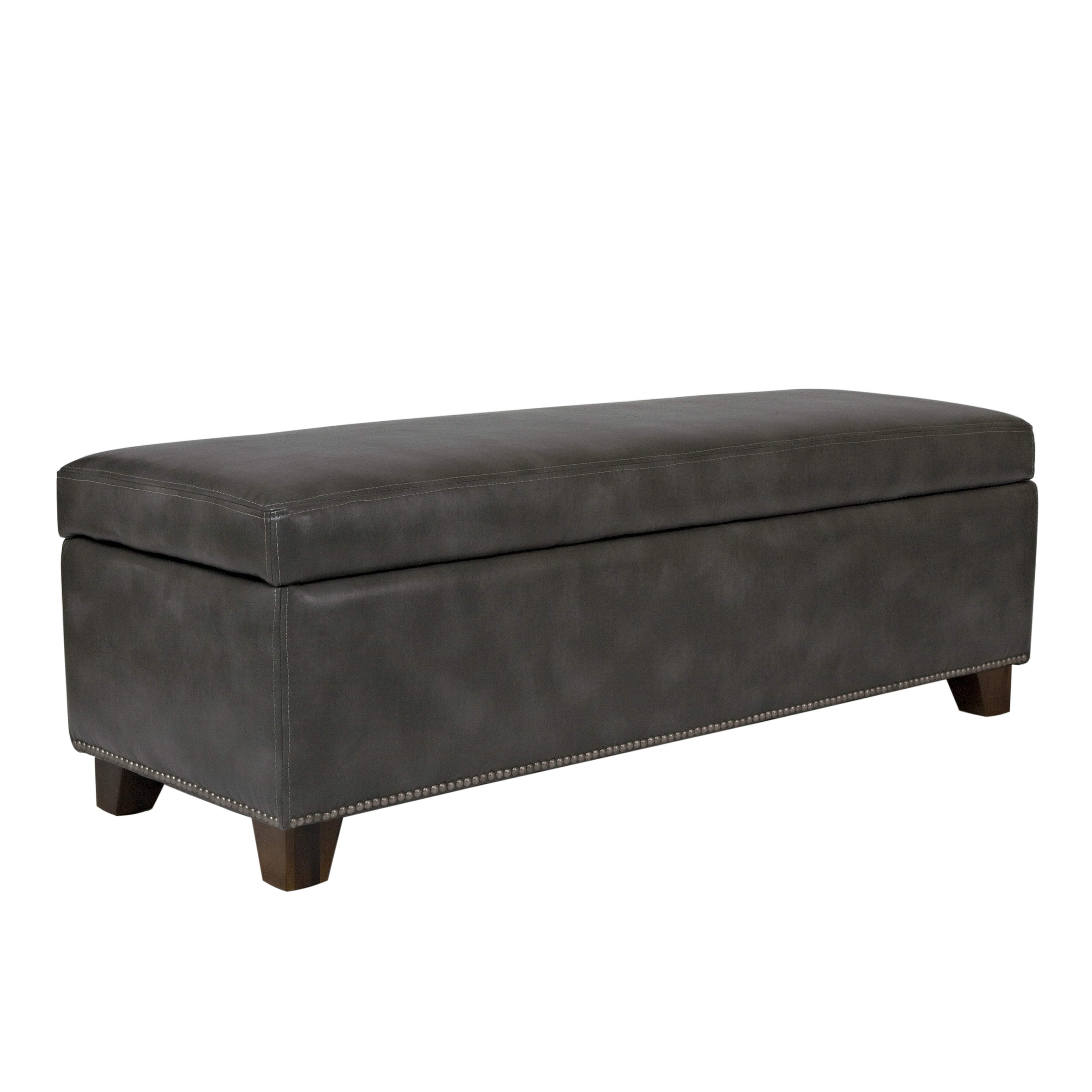 Angelohome Kent Charcoal Gray Renu Leather Wall Hugger Storage Ottoman