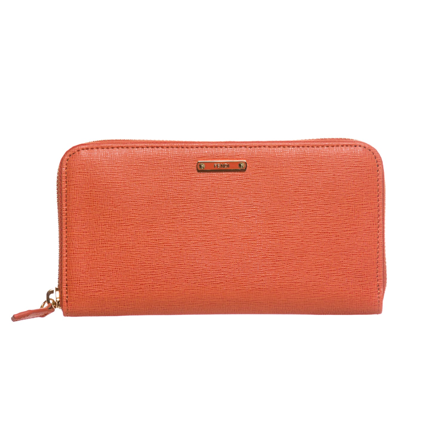 Fendi Crayons Orange Leather Zip around Wallet