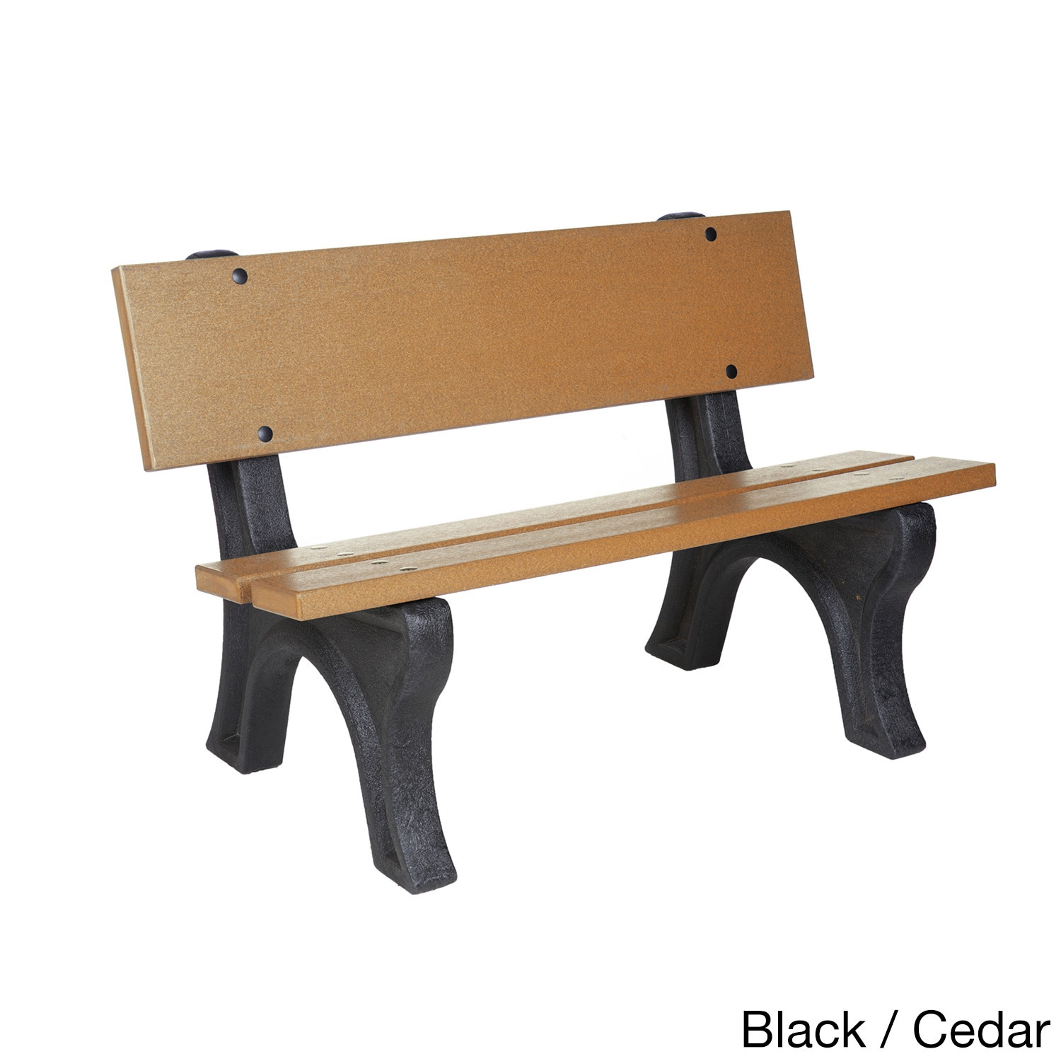 4 foot Depot Park Bench (Black/brown, black/cedar, black/green, black/driftwood, brown/cedarMaterials Recycled high density polyethyleneWeather resistantWeight capacity 300 poundsDimensions 27 inches high x 48 inches wide x 21 inches longWeight 73 pou