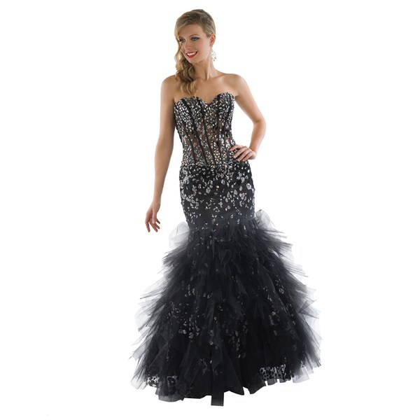 Daniella Couture Women's Black Rhinestone-embellished Princess Gown