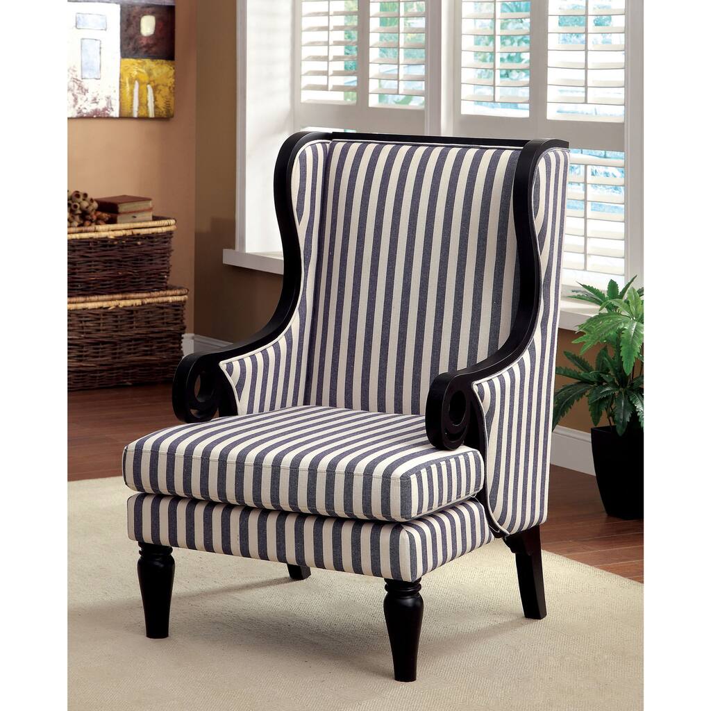 Furniture of America Ravi Transitional Blue Fabric Wingback Chair