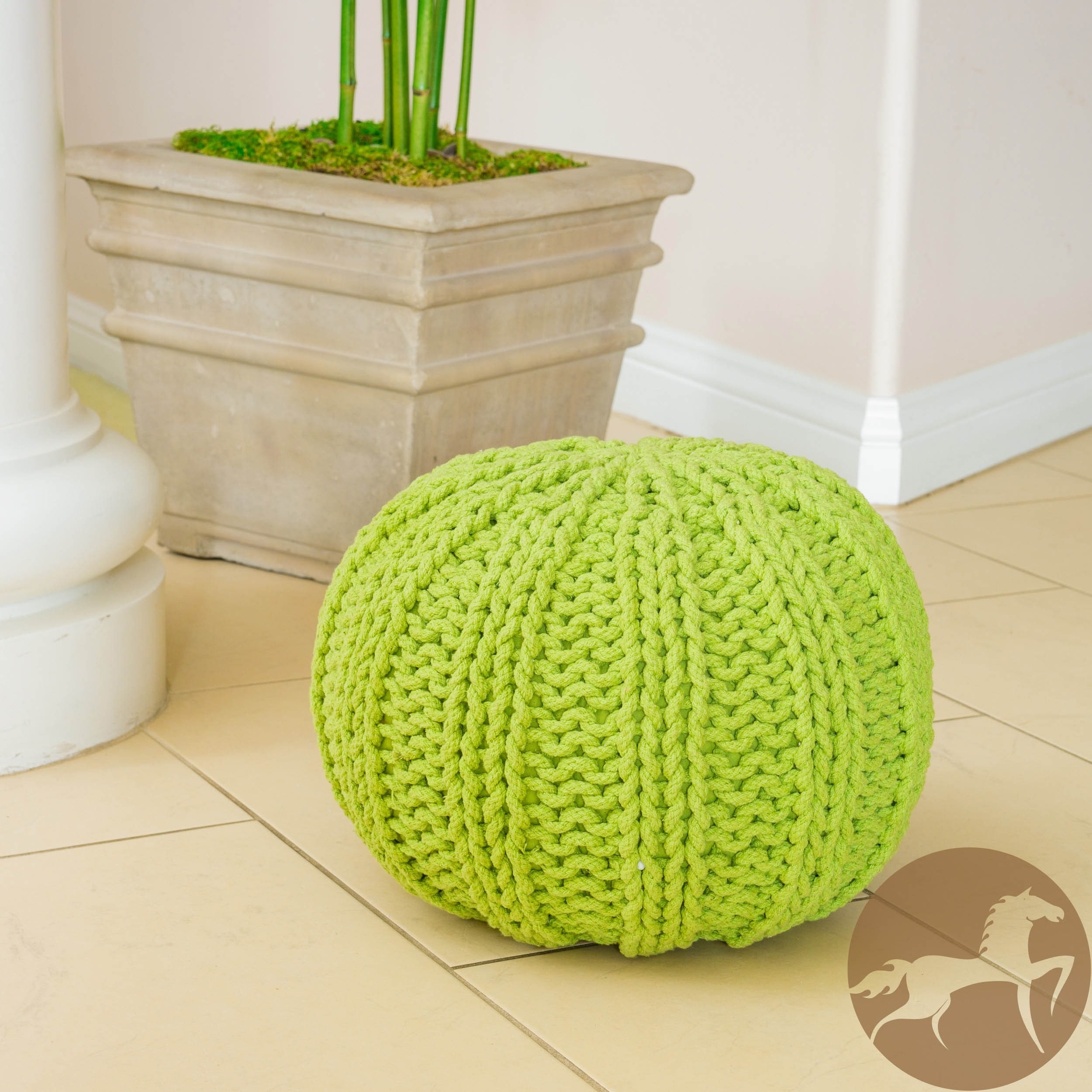 Christopher Knight Home Joey Cotton Braided Green Pouf