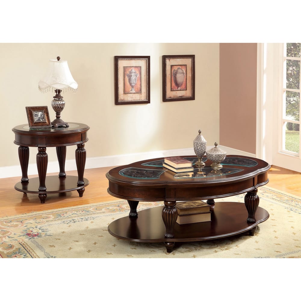Zerathe Traditional Cherry 54-inch Glass Top Insert 2-Piece Accent Table Set by Furniture of America