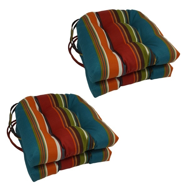 Blazing Needles 16-inch U-shaped Tufted Outdoor Chair Cushions (Set of 4) - 16" x 16"