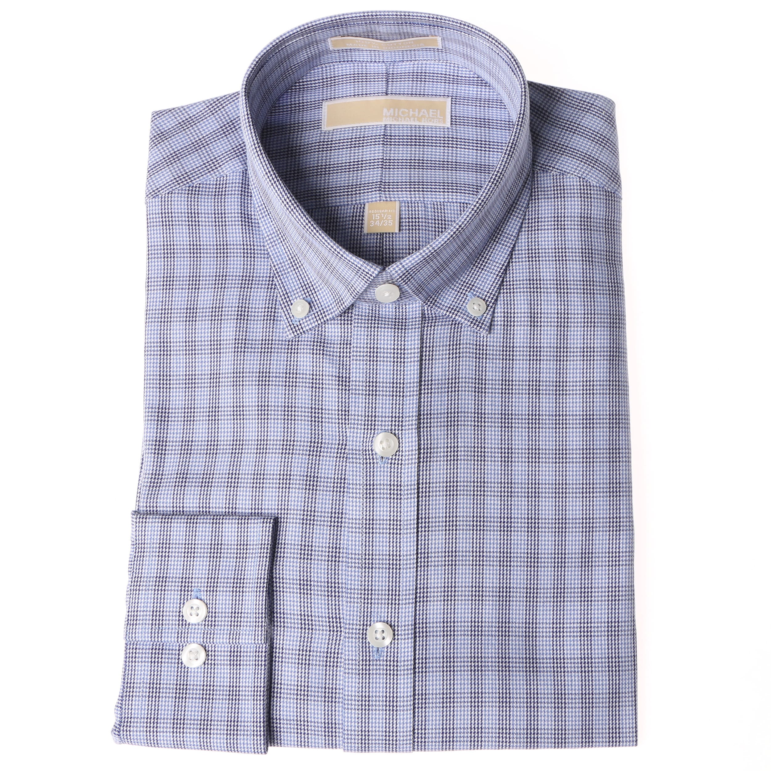 Shop Michael Kors Men's Ocean Blue Checkered Dress Shirt - Free ...