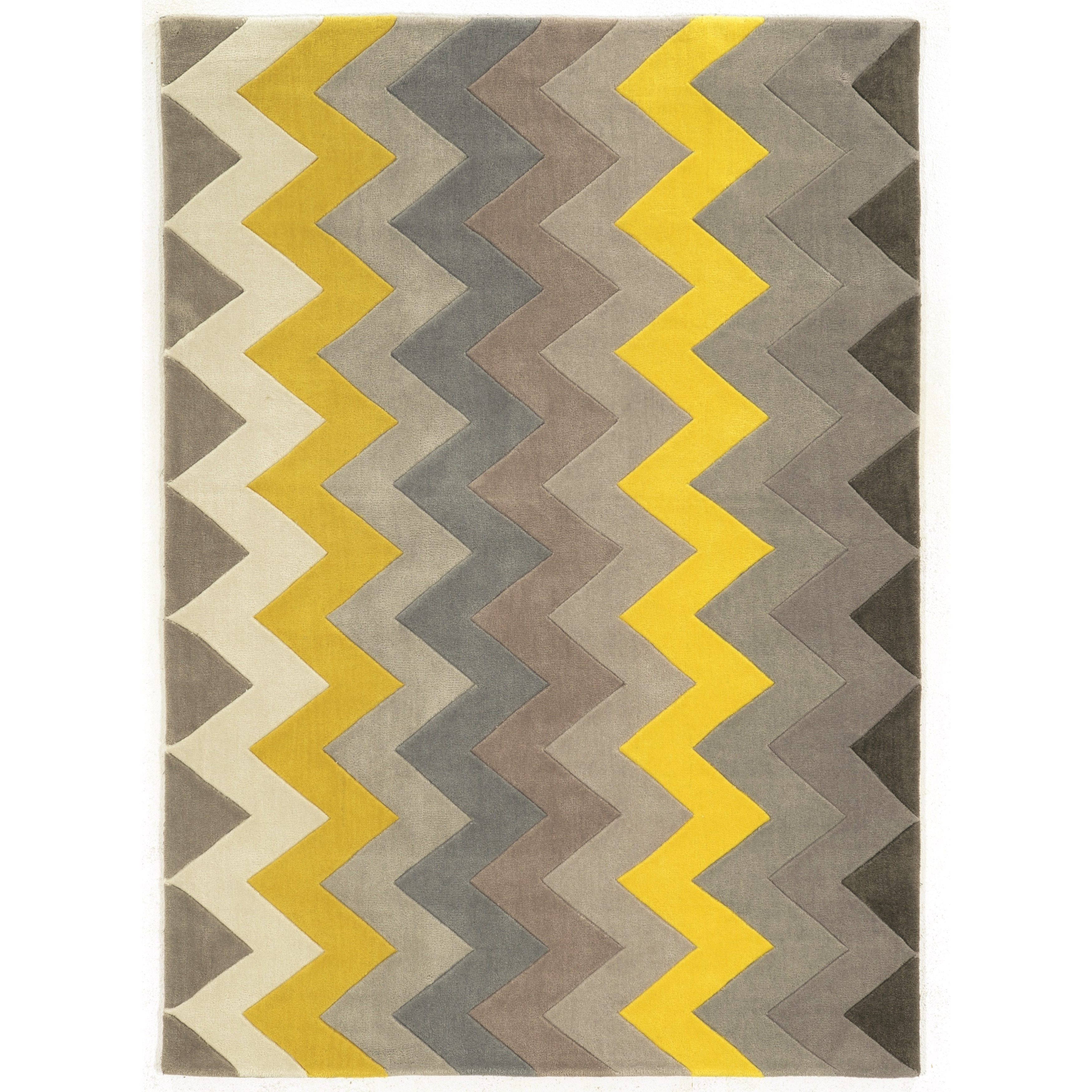 Trio Collection Chevron Grey/ Yellow Area Rug (8 X 10)