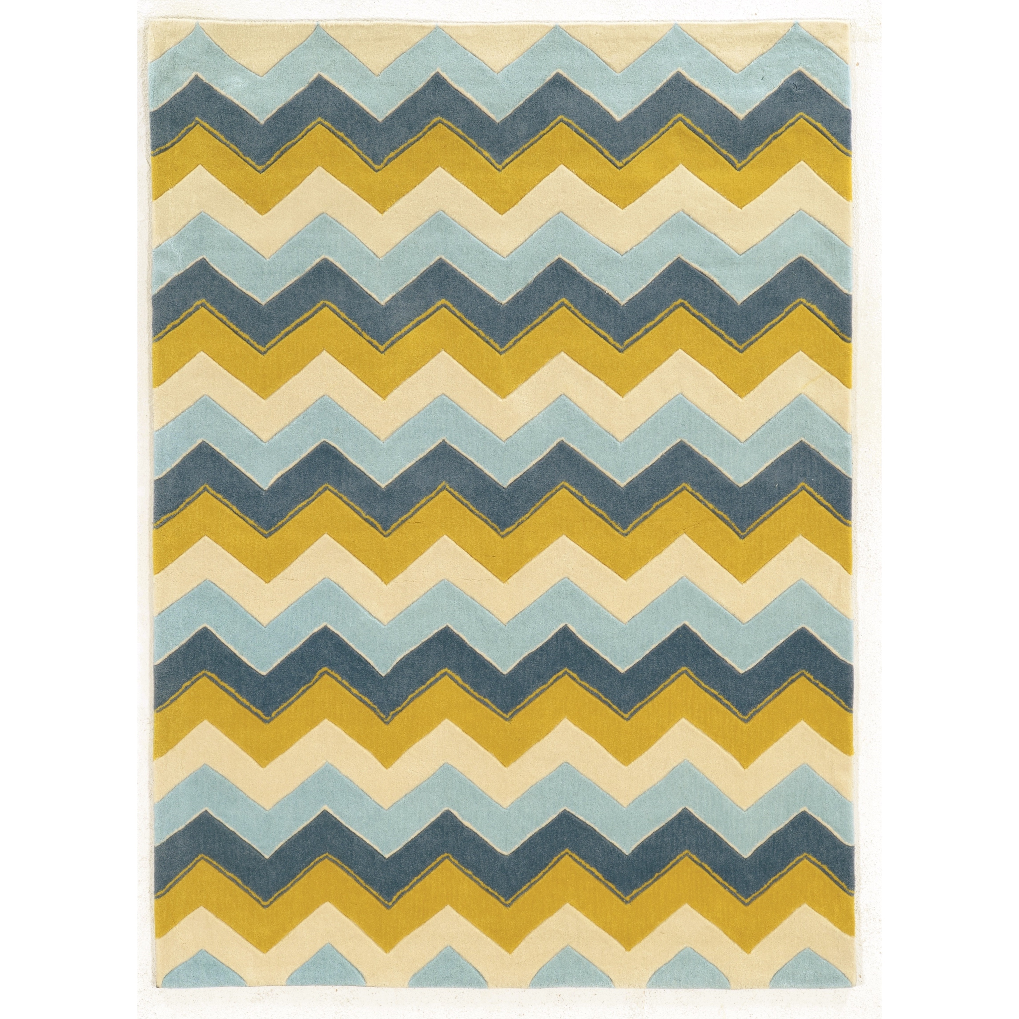 Trio Collection Chevron Blue/ Yellow Area Rug (8 X 10)