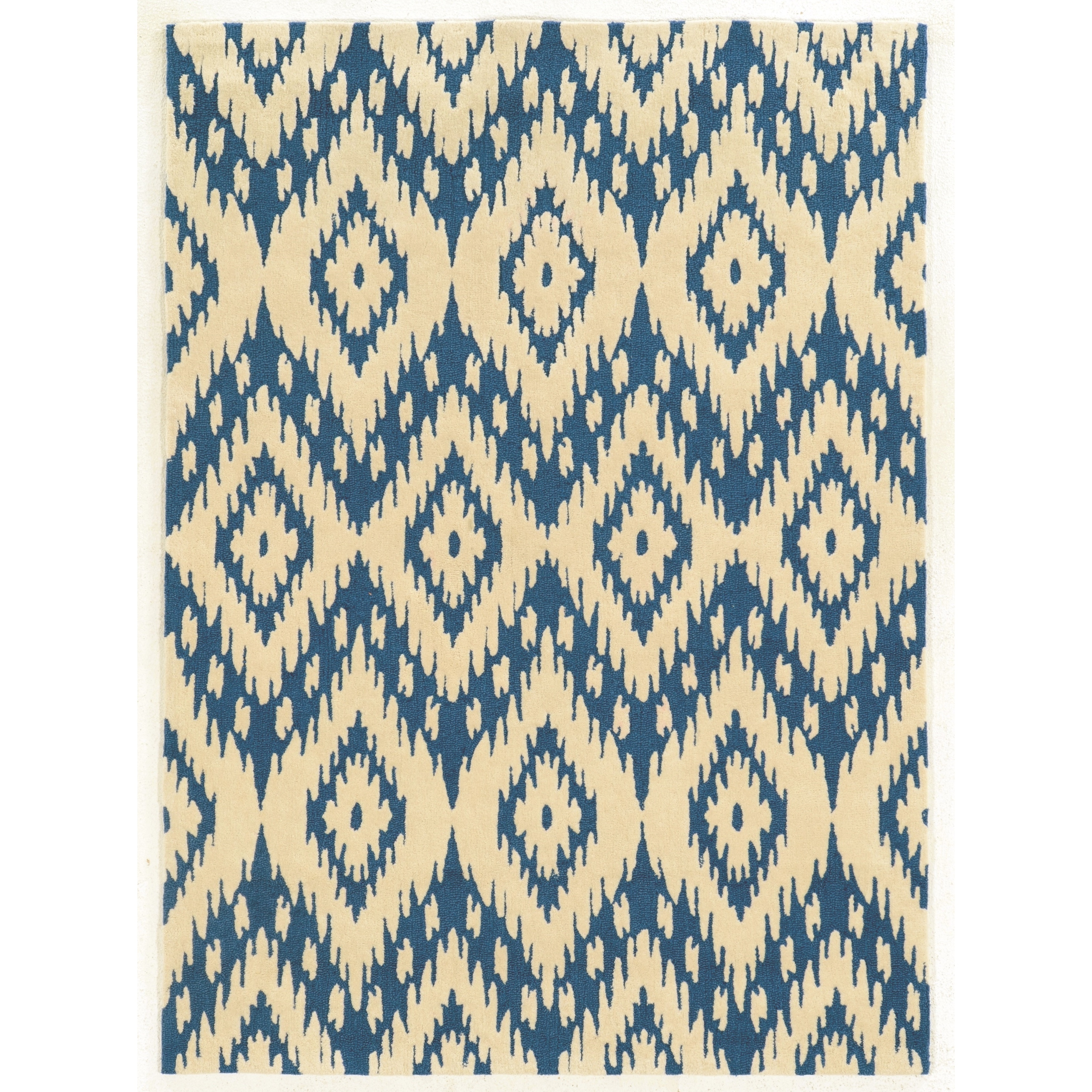 Trio Collection Ikat Ivory/ Blue Area Rug (2 X 3)