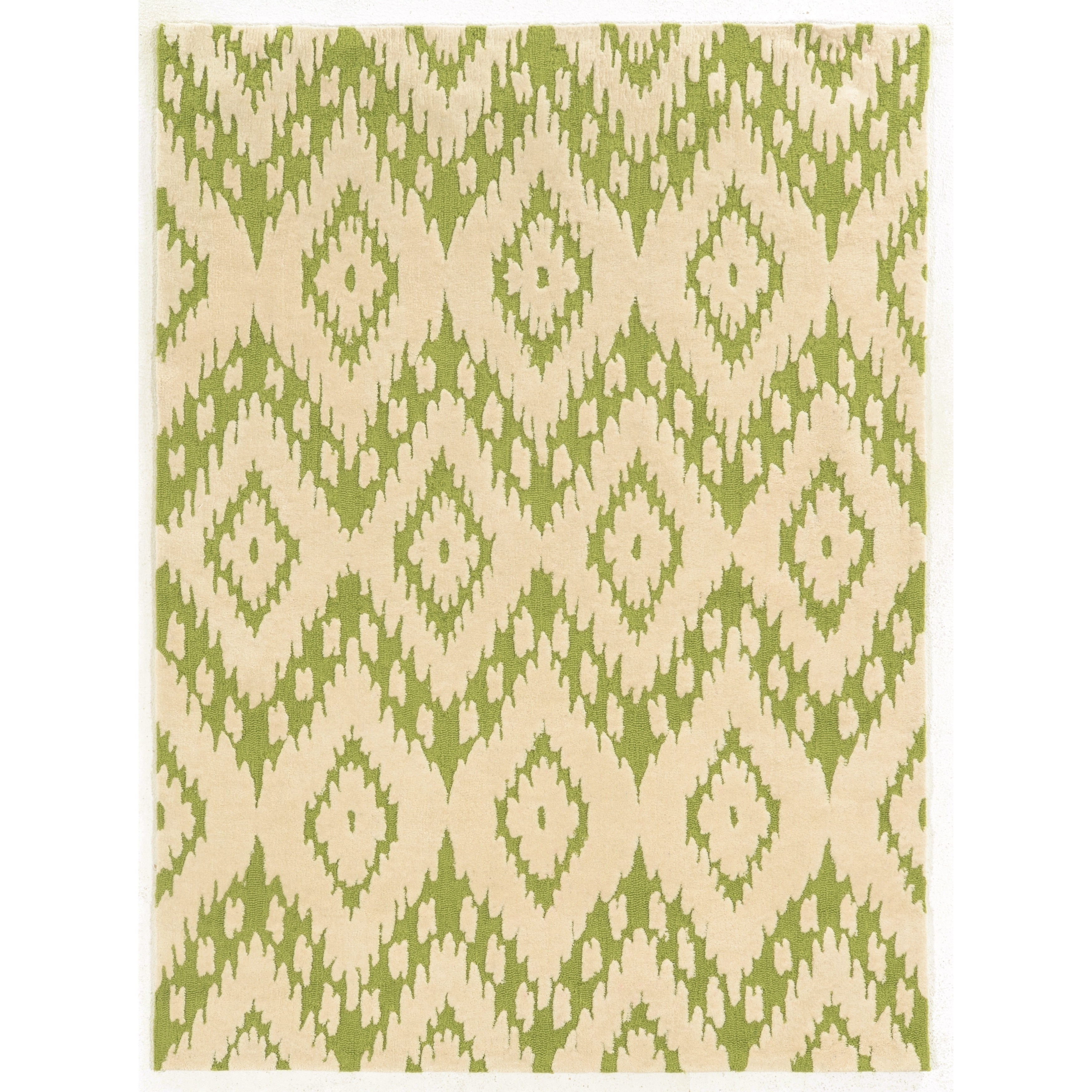 Trio Collection Ikat Ivory/ Green Area Rug (8 X 10)