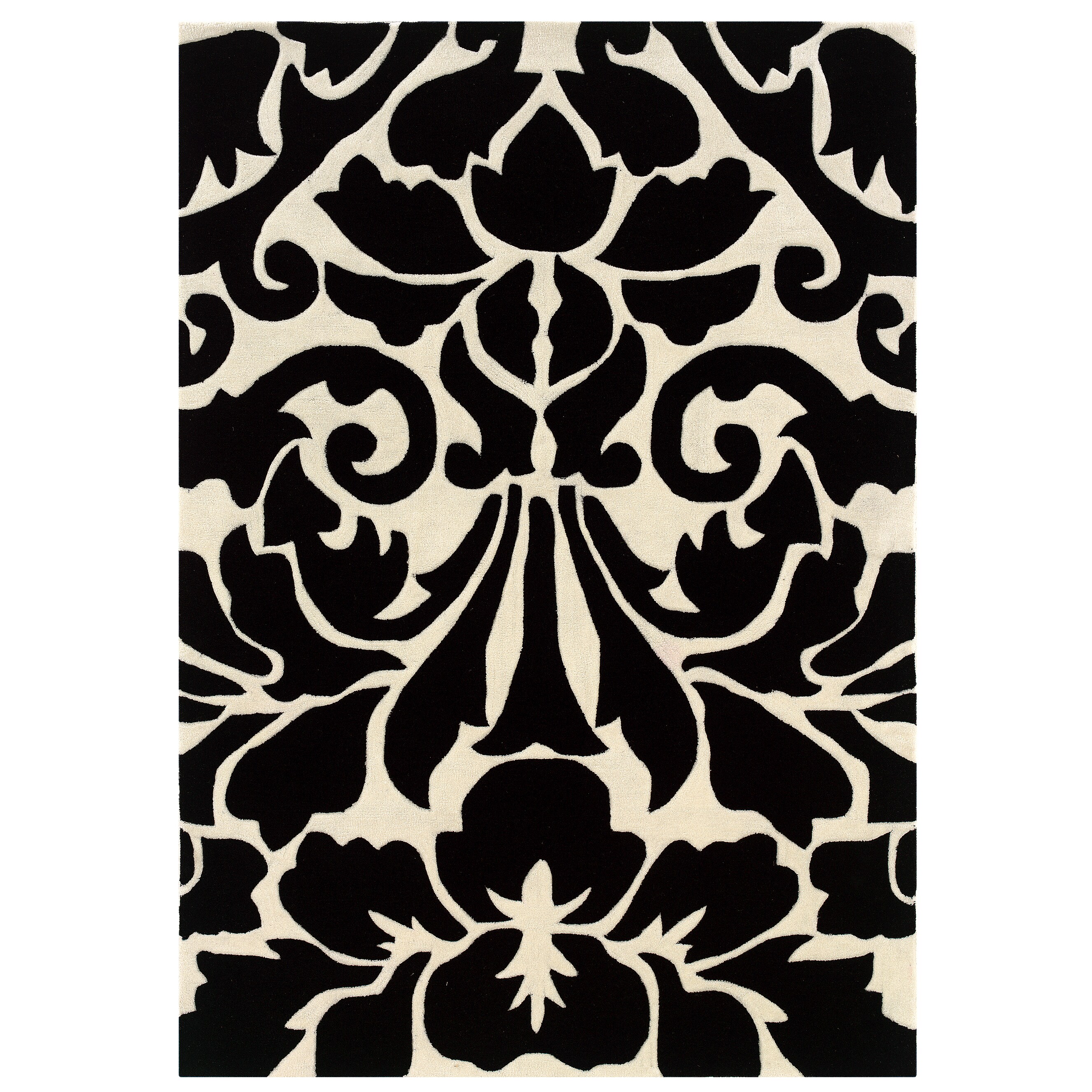 Trio Collection Damask Black/ White Area Rug (2 X 3)