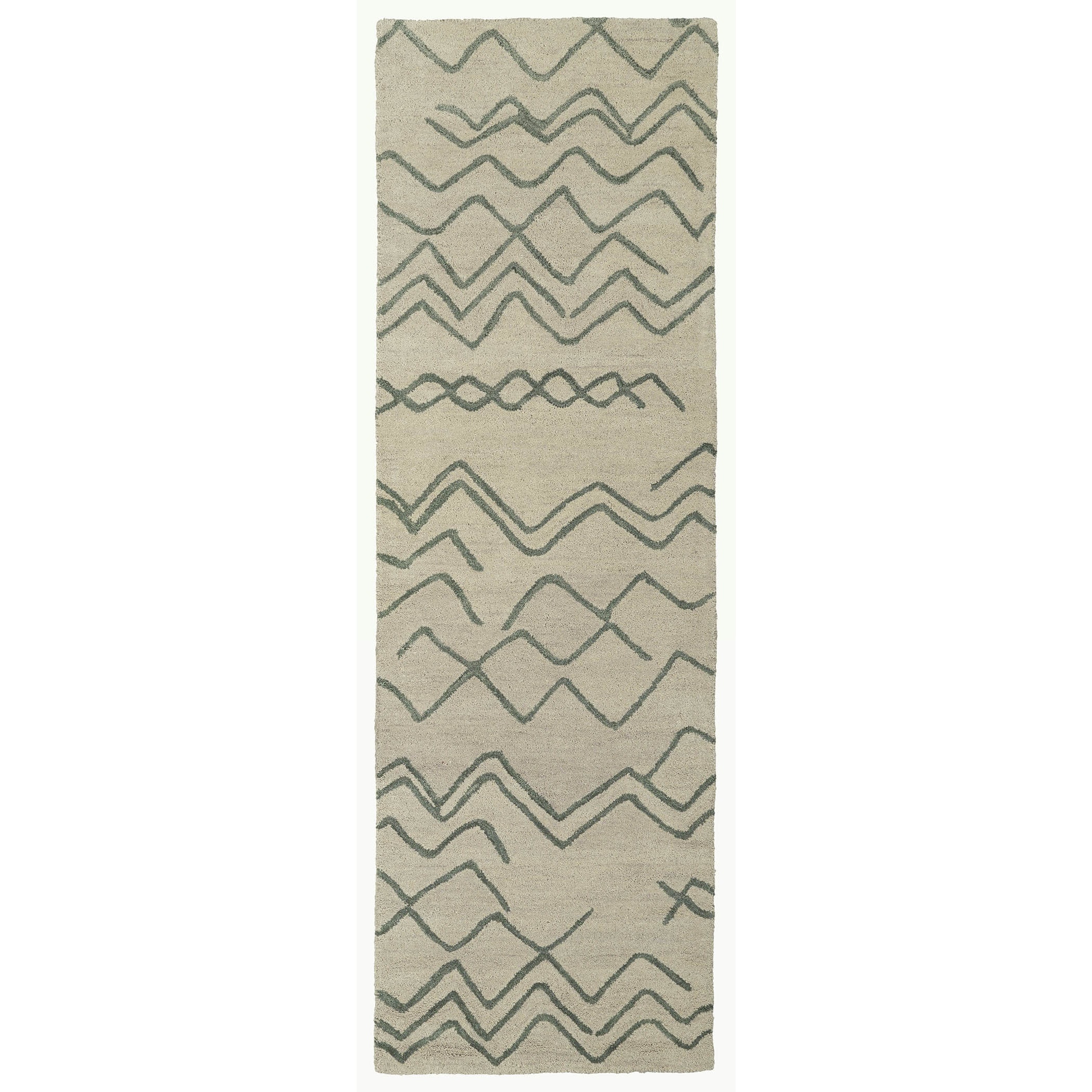 Hand tufted Utopia Cascade Beige/ Emerald Wool Runner Rug (3 X 10)