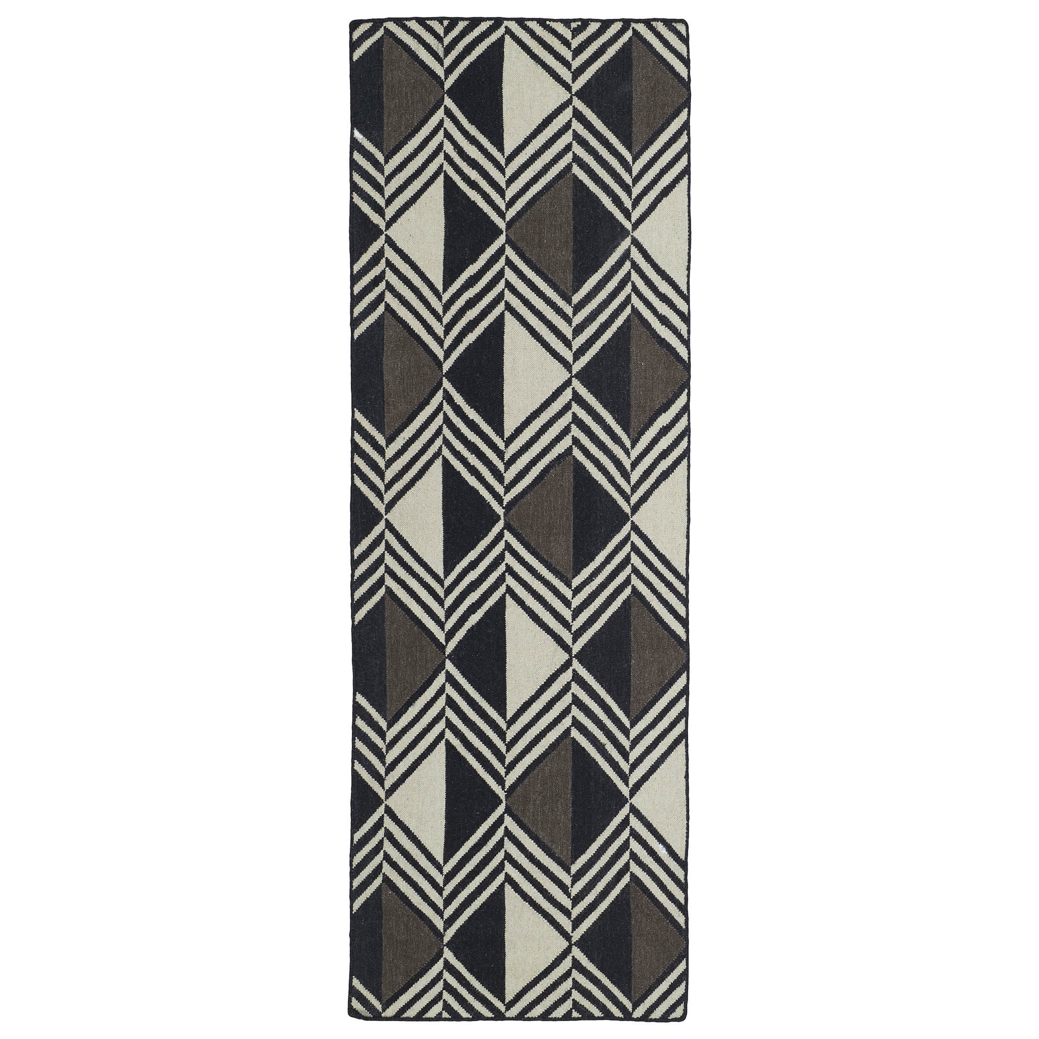 Flatweave Tribeca Diamonds Black Wool Runner Rug (26 X 8)