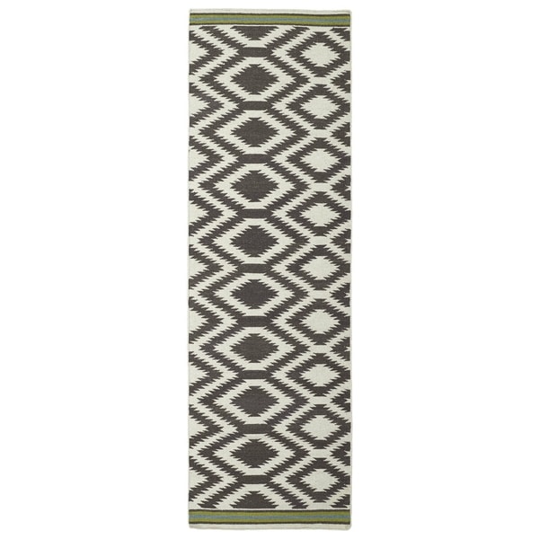 Flatweave TriBeCa Handmade Grey Geometric Wool Rug - 2'6" x 8'