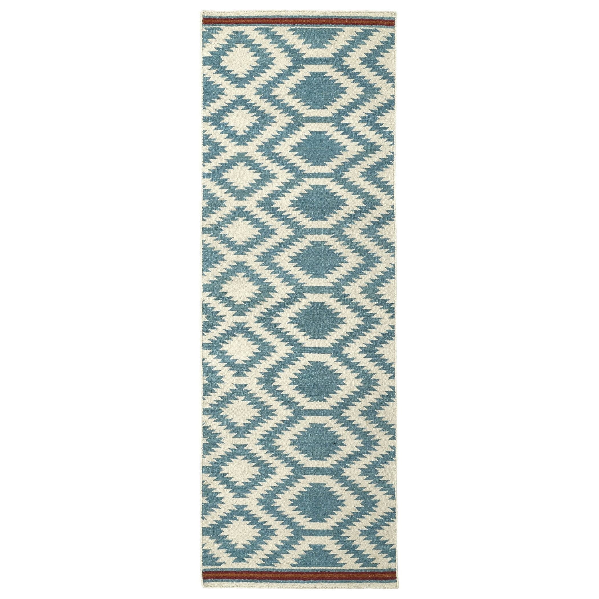 Flatweave Tribeca Turquoise Geometric Wool Rug (26 X 8 Runner)
