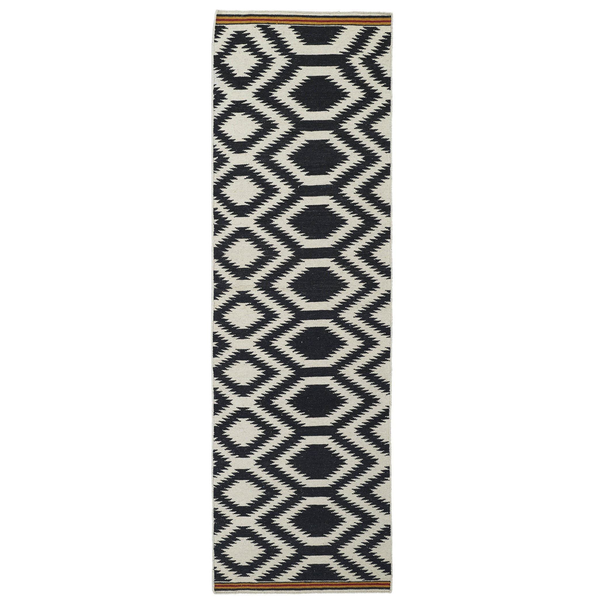 Flatweave Tribeca Black Geometric Wool Rug (26 X 8 Runner)