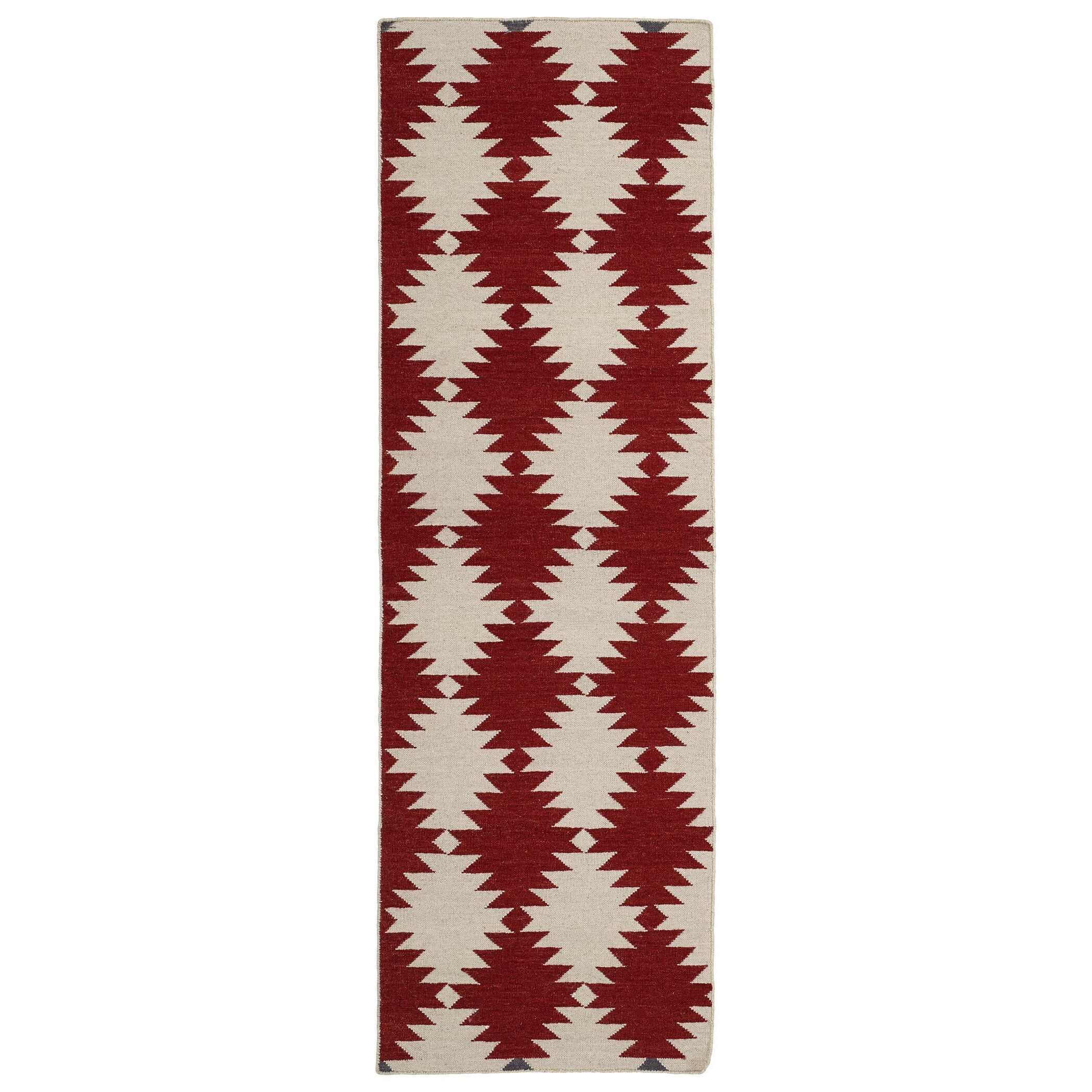 Flatweave Tribeca Red Wordly Wool Rug (26 X 8 Runer)