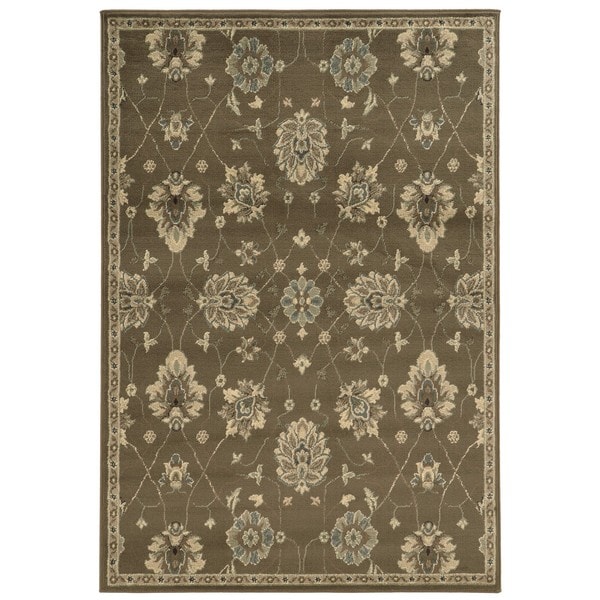 Casual Floral Brown/ Beige Area Rug (7'10 x 10') - 8' x 10'