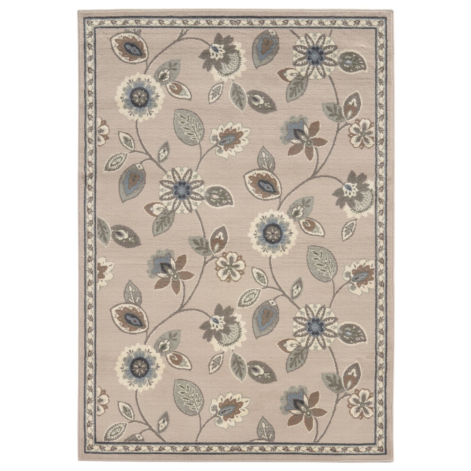 Casual Floral Stone/ Blue Accent Rug (110 X 210)
