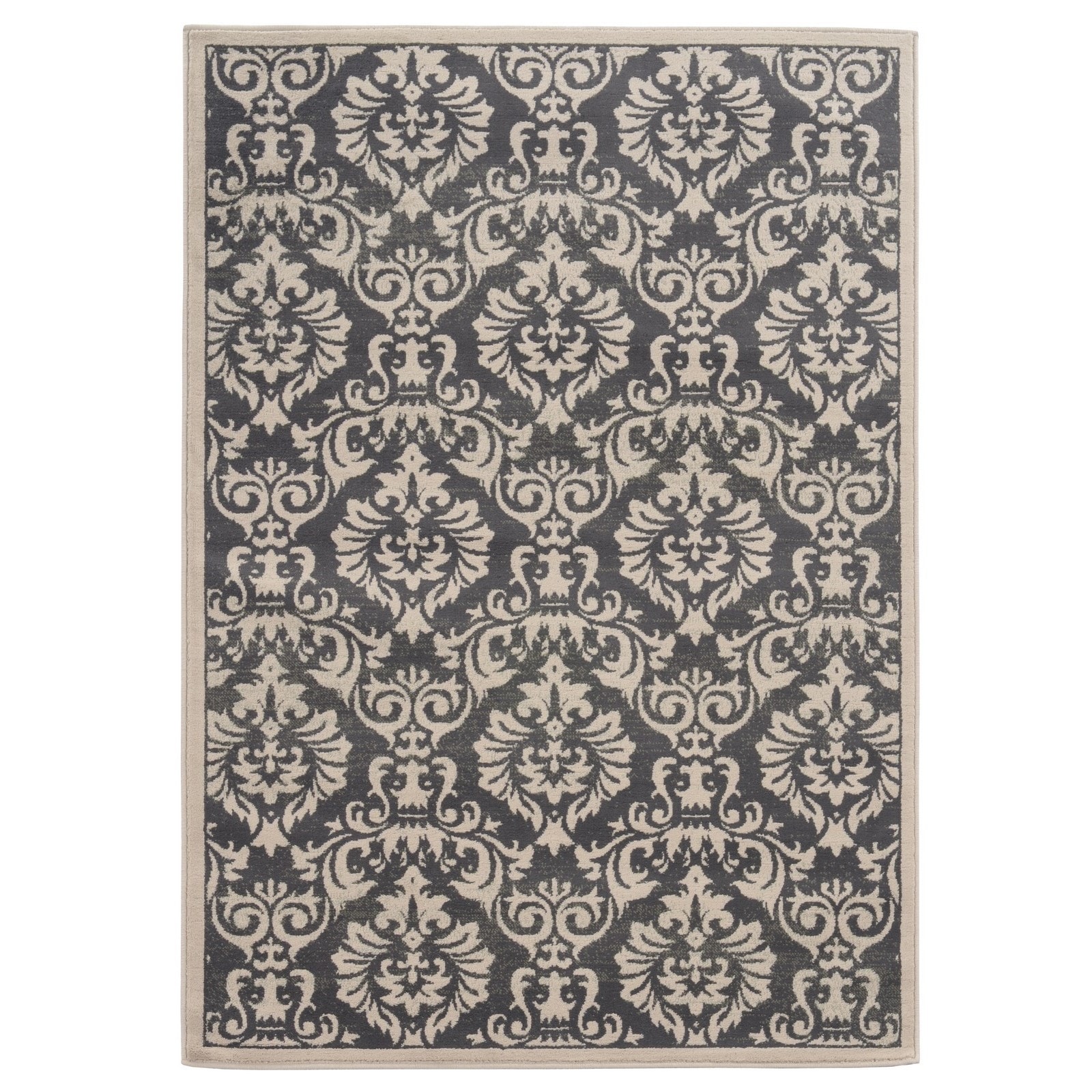 Traditional Floral Charcoal/ Ivory Accent Rug (110 X 210)