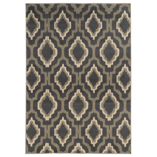 Ikat Lattice Design Charcoal/ Grey Area Rug - 7'10 x 10'