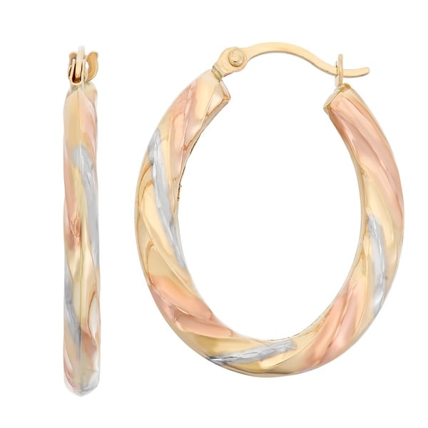 Gioelli 14k Gold Tri Color Diamond Cut Twist Hoop Earrings Free Gioelli 14k Gold Tri Color Diamond Cut Twist Hoop Earrings