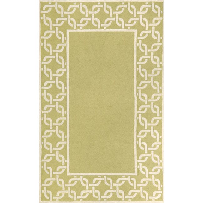 Hand tufted Link Border Sage/ Ivory Outdoor Rug (35 X 55)