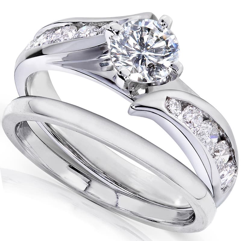 Annello 14k White Gold 1ct TDW Diamond 2-piece Bridal Ring Set