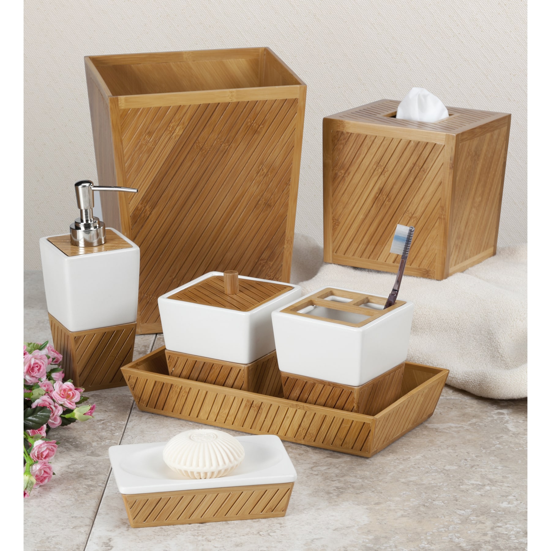 Home Essentials Tapas Serving Set - Square Bamboo Paddle Appetizer Tray  with 4 Porcelain Bowls - White Ramekin Set - Bed Bath & Beyond - 30397561