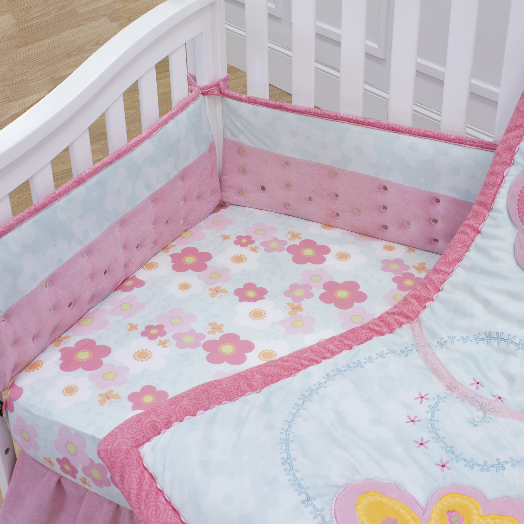 Nurture Imagination Wings Airflow Crib Bumper (Aqua/ pinkMaterials Poly cotton blendCare instructions Machine washableDimensions Long sides 52 inches x 10.25 inchesShort sides 27 inches x 10.25 inchesThe digital images we display have the most accura