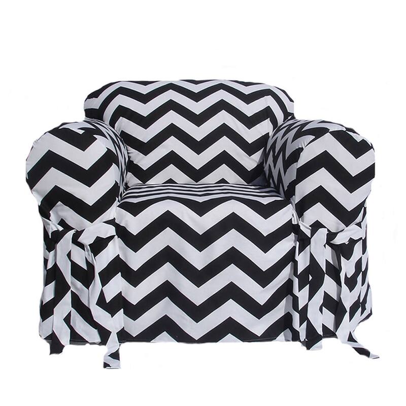 Black/White Chevron Print One-piece Chair Slipcover - Chair black/white chevron print on cotton
