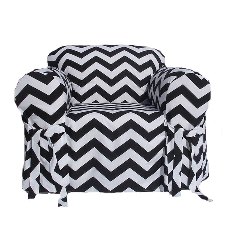 Black/White Chevron Print One-piece Chair Slipcover