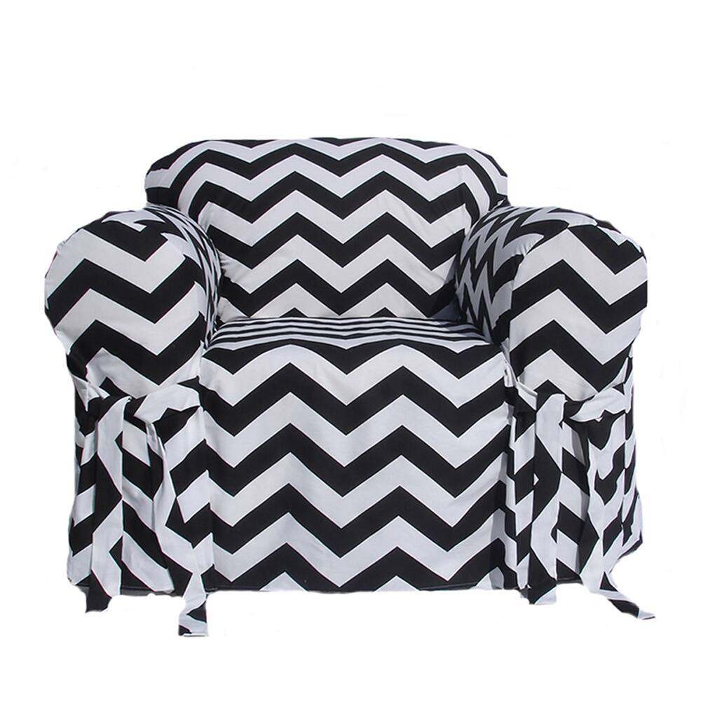 Black/White Chevron Print One-piece Chair Slipcover