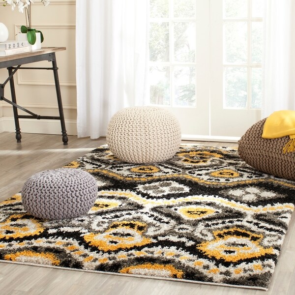 Safavieh Tibetan Shag Black/ Gold Rug - 8' x 10'