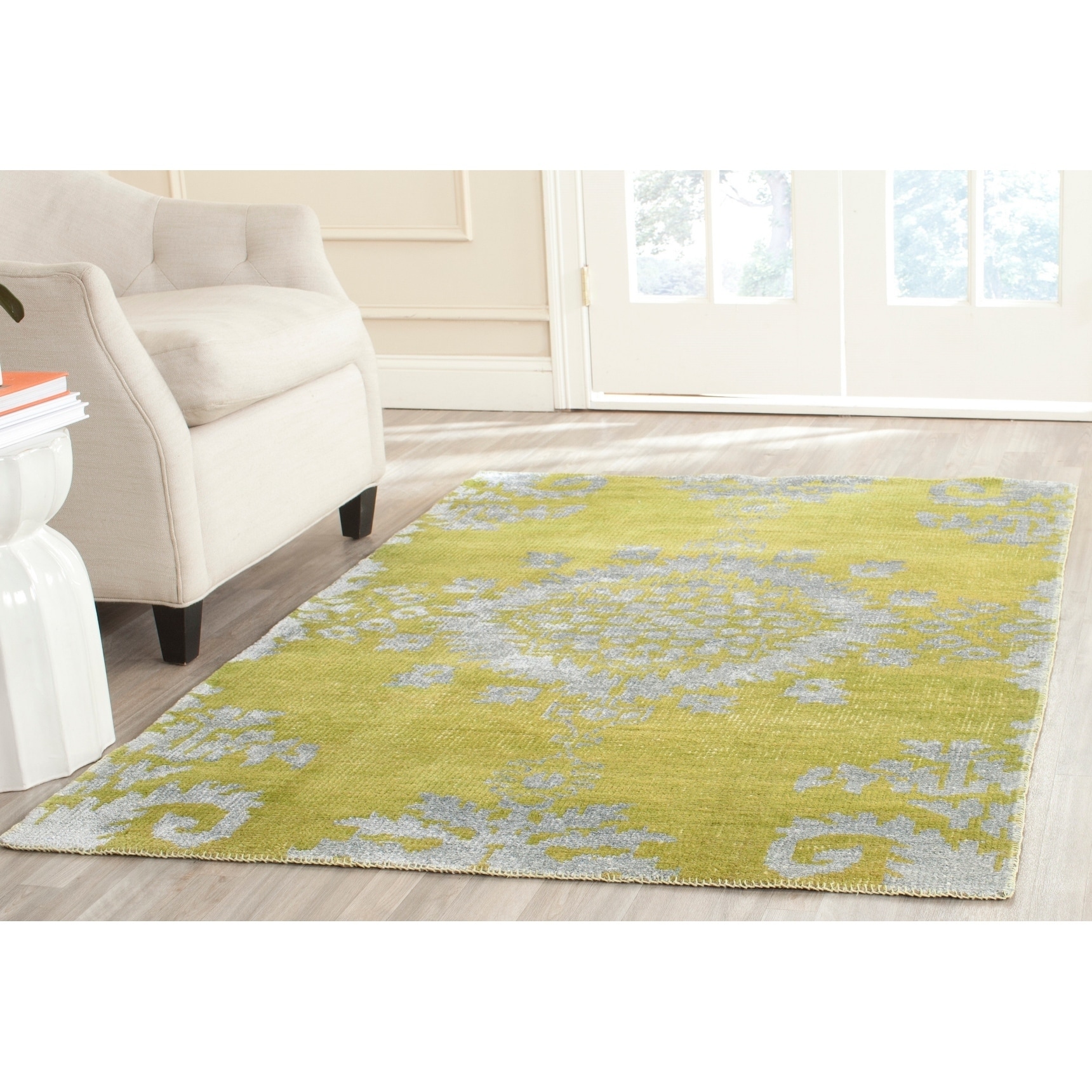 Safavieh Hand knotted Stone Wash Chartreuse Wool/ Cotton Rug (8 X 10)