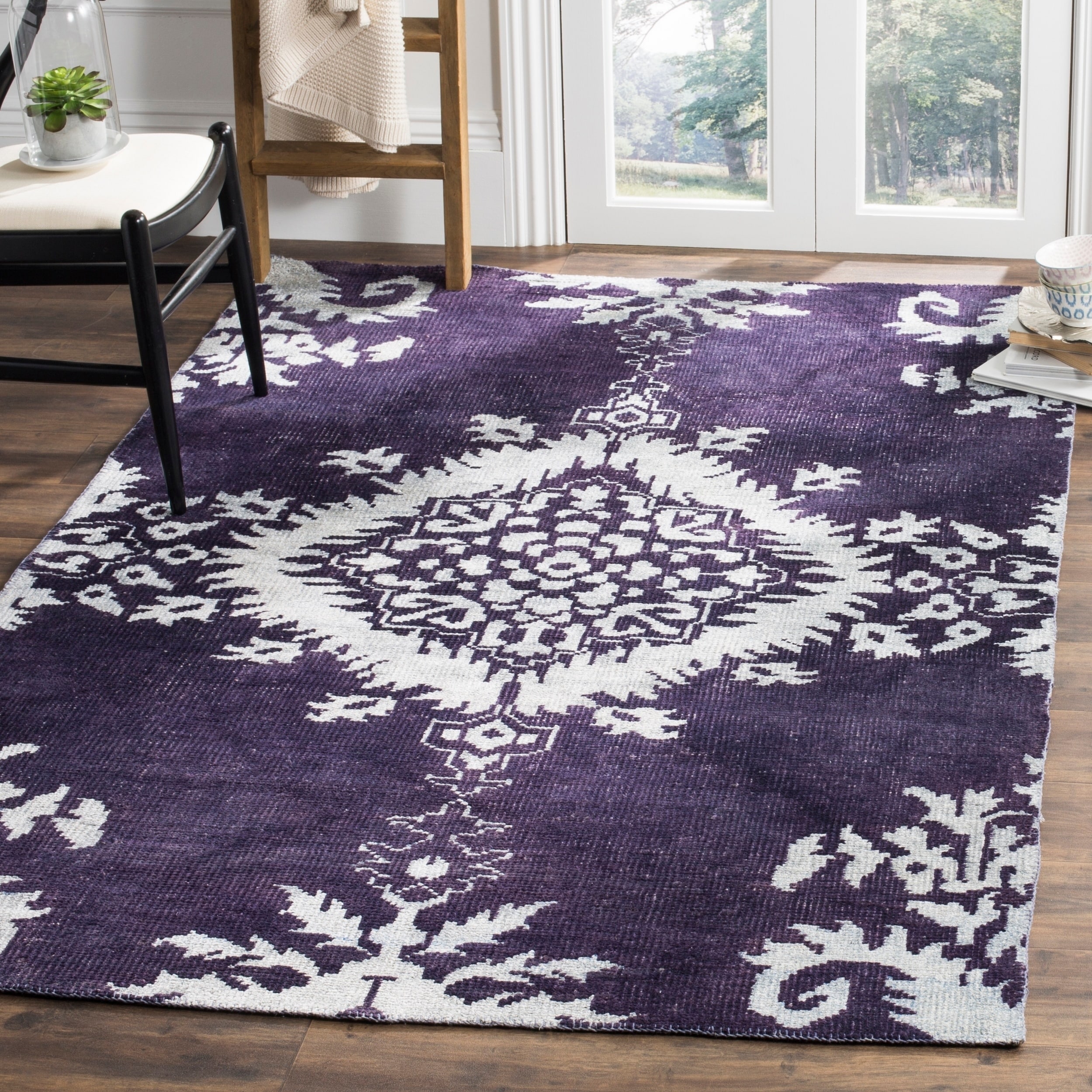 Safavieh Hand knotted Stone Wash Deep Purple Wool/ Cotton Rug (4 X 6)