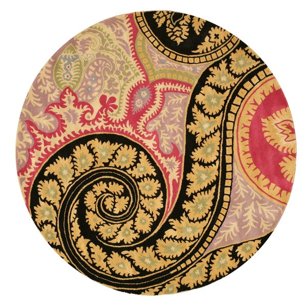 Hand-tufted Wool Black Contemporary Abstract Paisley Rug - 7'9" Round