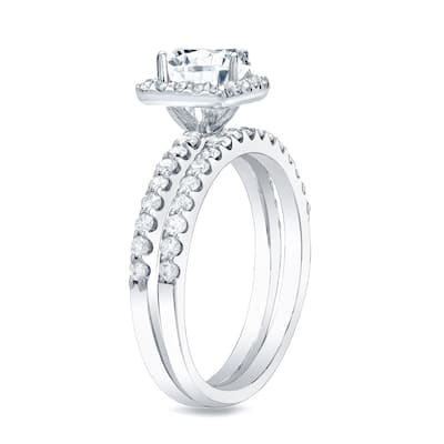 Auriya 14k Gold 1 1/4 carat TW Princess-cut Halo Diamond Engagement Ring Set